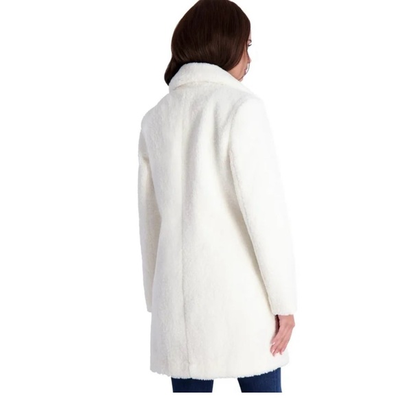 French Connection Women's Winter White Faux Shearling Teddy Lapel Midi Coat NWT - Picture 3 of 8